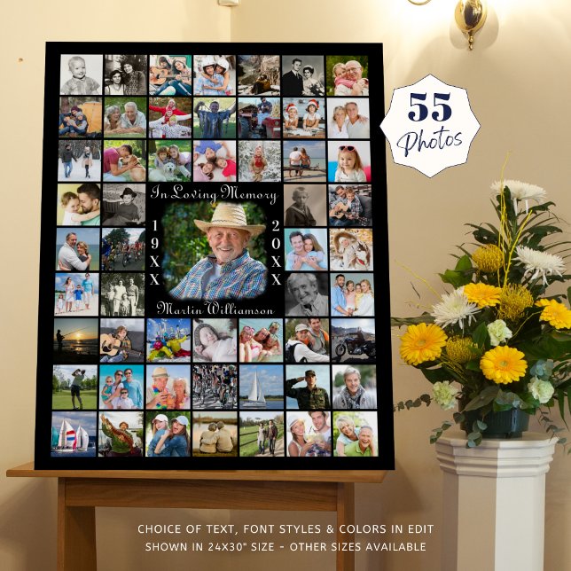 Memorial IN LOVING MEMORY 55 Photo Collage Black Foam Board (Creator Uploaded)