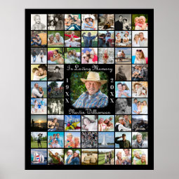 Memorial IN LOVING MEMORY 55 Photo Collage Black Poster | Zazzle