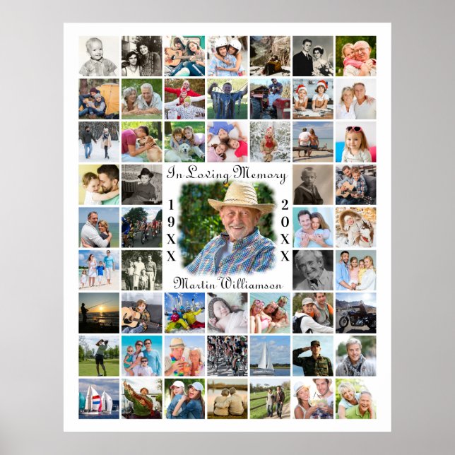 Memorial IN LOVING MEMORY 55 Photo Collage White Poster (Front)