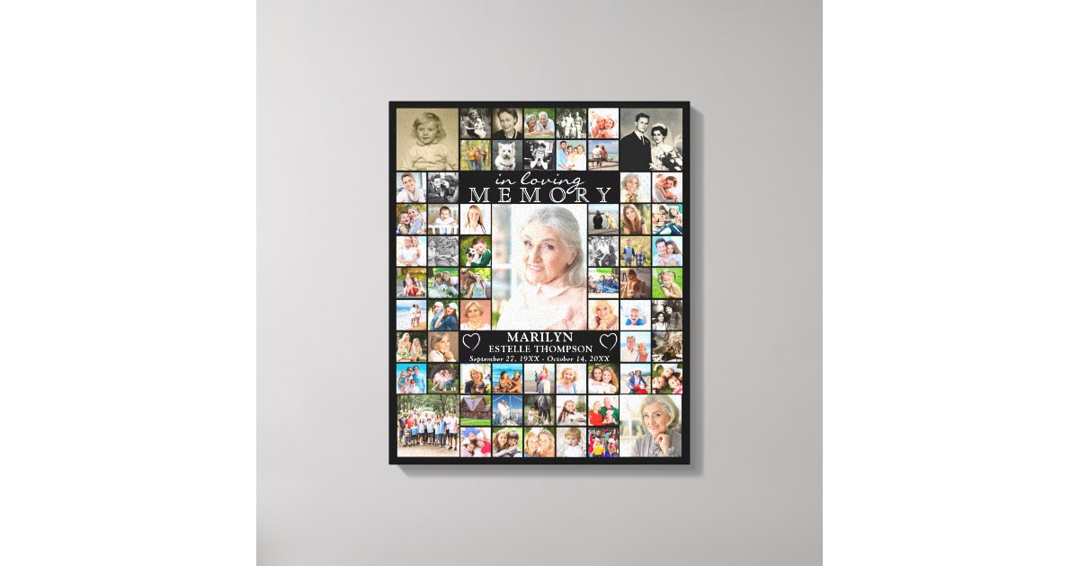 Memorial IN LOVING MEMORY 66 Photo Collage Black Canvas Print | Zazzle