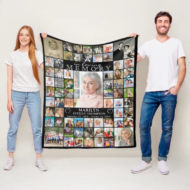 Memorial IN LOVING MEMORY 66 Photo Collage Black Fleece Blanket | Zazzle