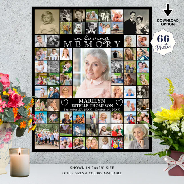 Memorial IN LOVING MEMORY 66 Photo Collage Black Poster | Zazzle