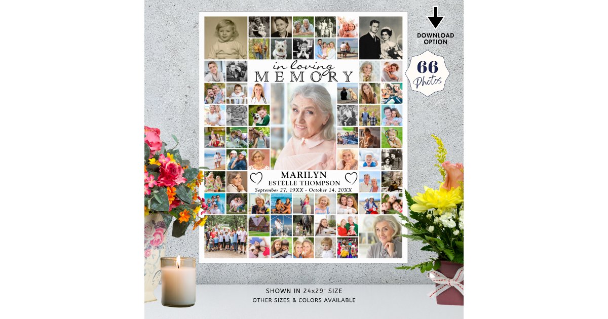 Memorial IN LOVING MEMORY 66 Photo Collage Custom Poster | Zazzle