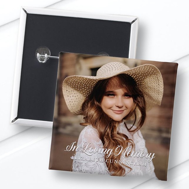 Memorial In Loving Memory Classic Elegant Photo Button (Creator Uploaded)
