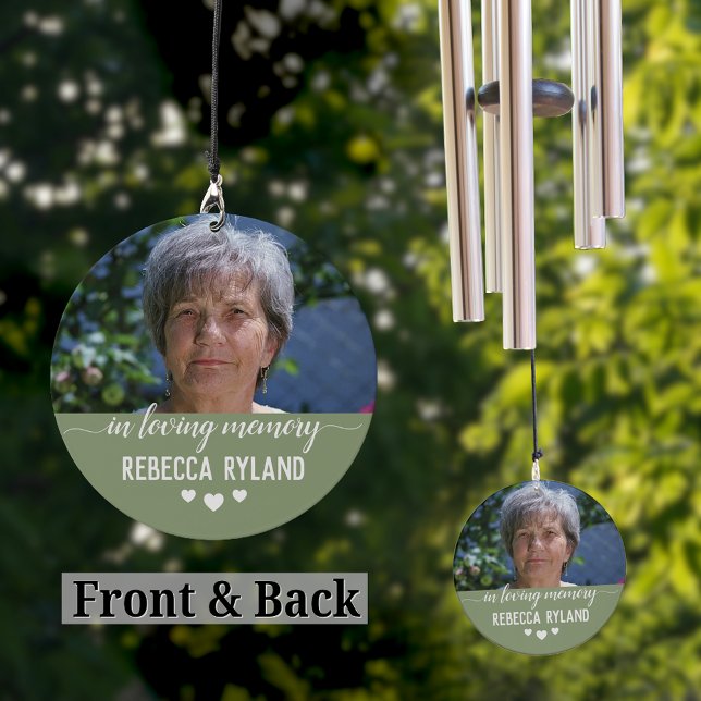 Memorial In Loving Memory Custom Name Photo Green Wind Chime (Creator Uploaded)