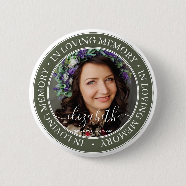 Memorial In Loving Memory Elegant Classic Photo Button (Front)