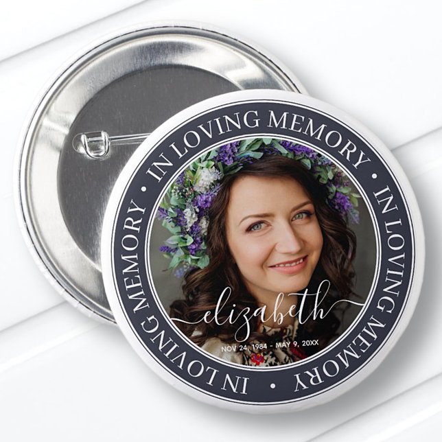 Memorial In Loving Memory Elegant Classic Photo Button (Creator Uploaded)