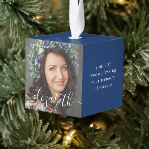 Memorial In Loving Memory Elegant Classic Photo Cube Ornament