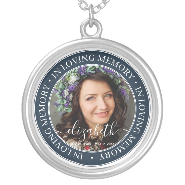 Memorial In Loving Memory Elegant Classic Photo Silver Plated Necklace (Front)