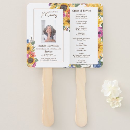 Memorial In Loving Memory Floral Order of Service Hand Fan