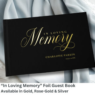 Memorial "In Loving memory" Gold-Foil, Black Foil Guest Book