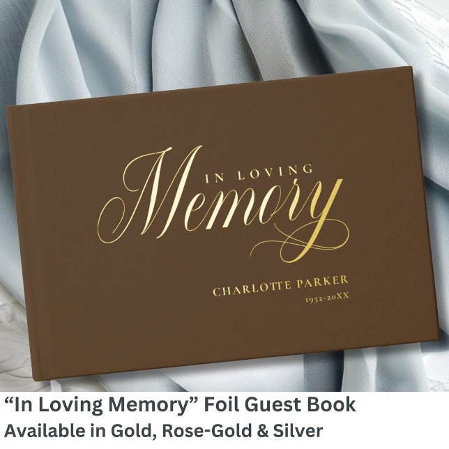 Memorial "In Loving memory" Gold-Foil, Brown Foil Guest Book (Personalized Memorial "In Loving memory" Gold-Foil, Green Foil Guest Book.)
