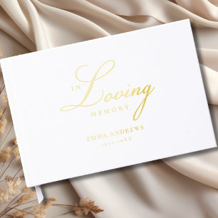  Memorial "In Loving memory" Gold-Foil, White  Foil Guest Book