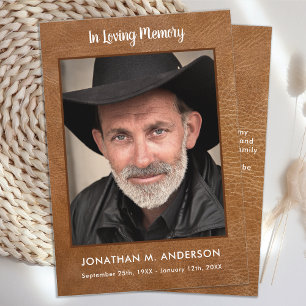 Memorial In Loving Memory Leather Photo Funeral T Thank You Card