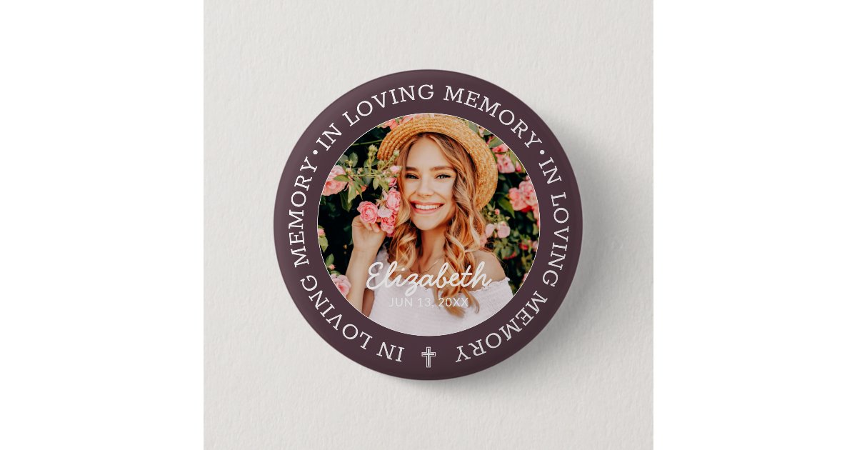 Memorial In Loving Memory Modern Cross Photo Button | Zazzle