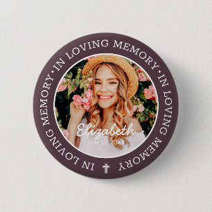 Memorial In Loving Memory Modern Cross Photo Button