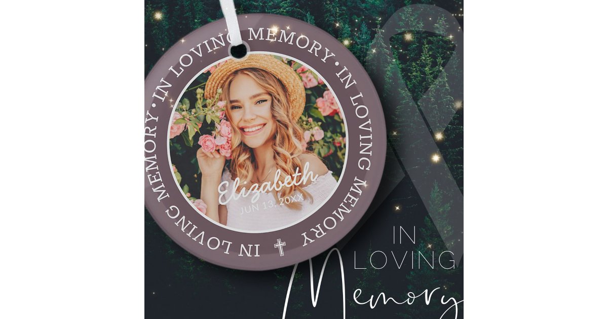 Memorial In Loving Memory Modern Cross Photo Glass Ornament | Zazzle