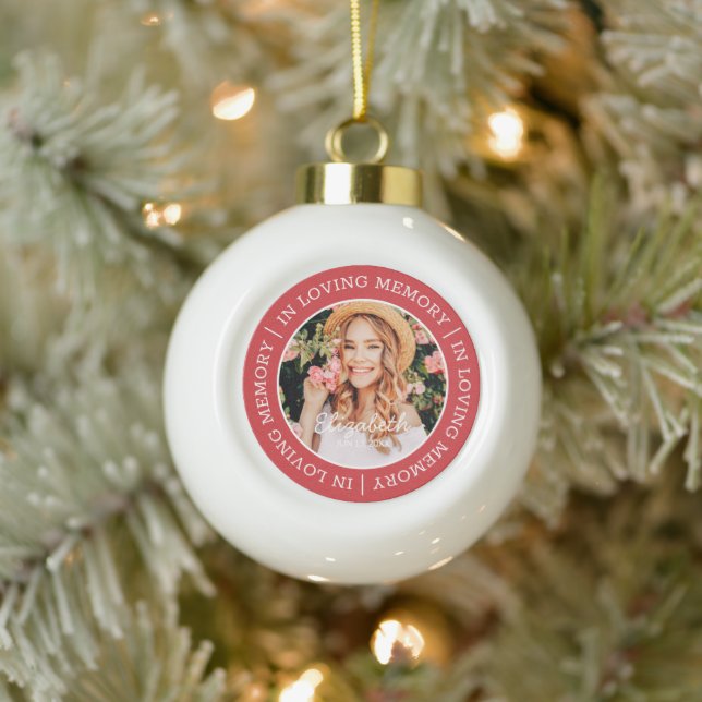 Memorial In Loving Memory Modern Custom Photo Ceramic Ball Christmas Ornament (Tree)