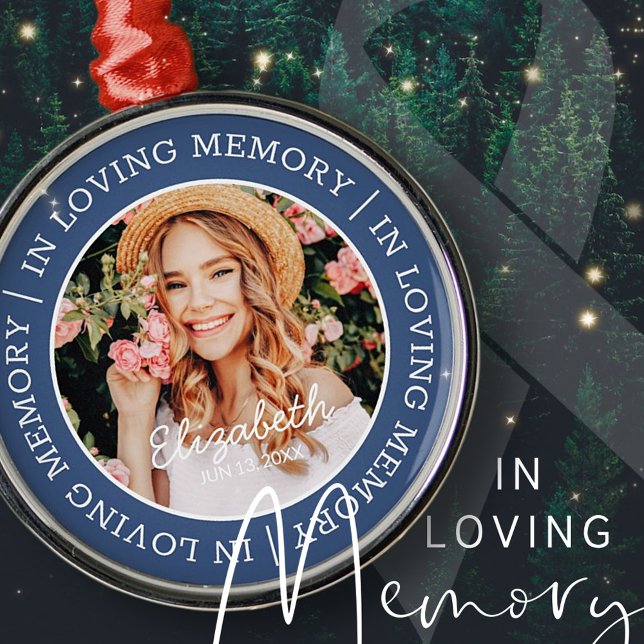 Memorial In Loving Memory Modern Custom Photo Metal Ornament (Creator Uploaded)
