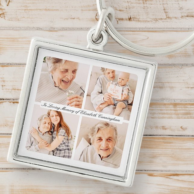 Memorial In Loving Memory Modern Elegant 4 Photos Keychain (Creator Uploaded)