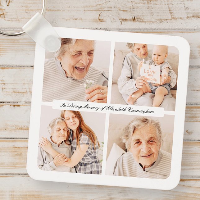 Memorial In Loving Memory Modern Elegant 4 Photos Keychain (Creator Uploaded)