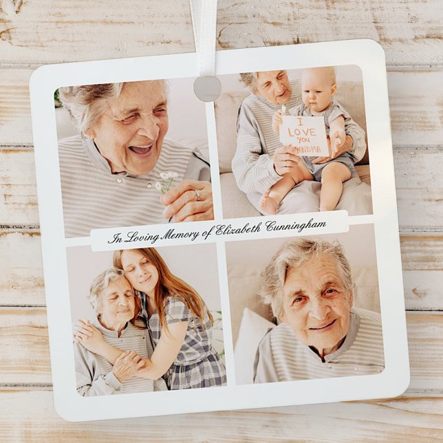 Memorial In Loving Memory Modern Elegant 4 Photos Metal Ornament (Creator Uploaded)