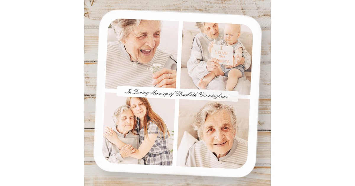 Memorial In Loving Memory Modern Elegant 4 Photos Square Sticker | Zazzle