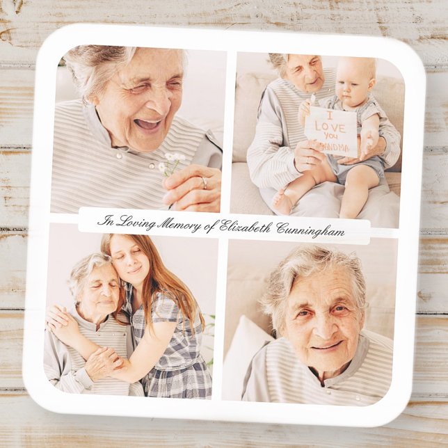 Memorial In Loving Memory Modern Elegant 4 Photos Square Sticker (Creator Uploaded)