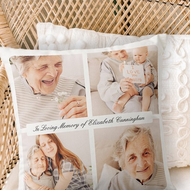 Memorial In Loving Memory Modern Elegant 4 Photos Throw Pillow (Creator Uploaded)