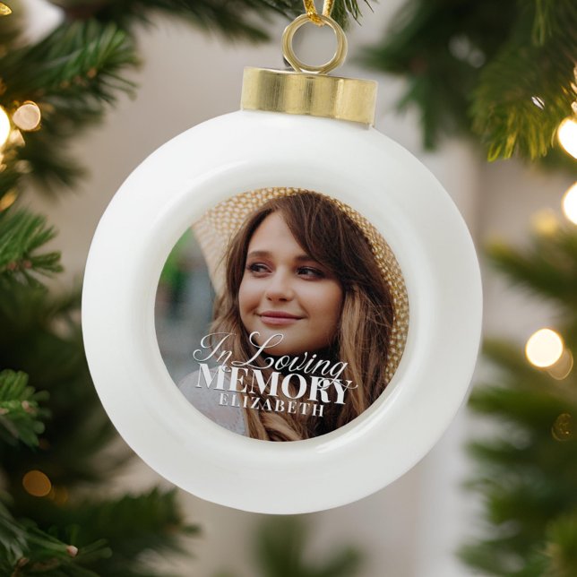Memorial In Loving Memory Modern Elegant Photo Ceramic Ball Christmas Ornament (Creator Uploaded)