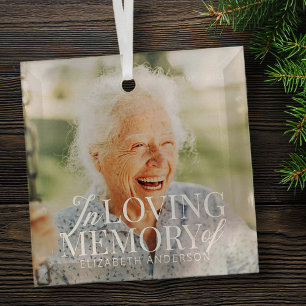 Memorial In Loving Memory Modern Elegant Photos Glass Ornament