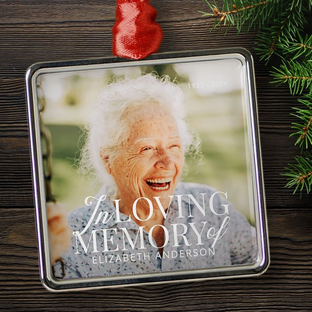 Memorial In Loving Memory Modern Elegant Photos Metal Ornament (Creator Uploaded)