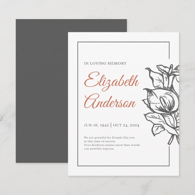 Memorial In Loving Memory Modern Foliage Botanical Thank You Card (Front/Back)