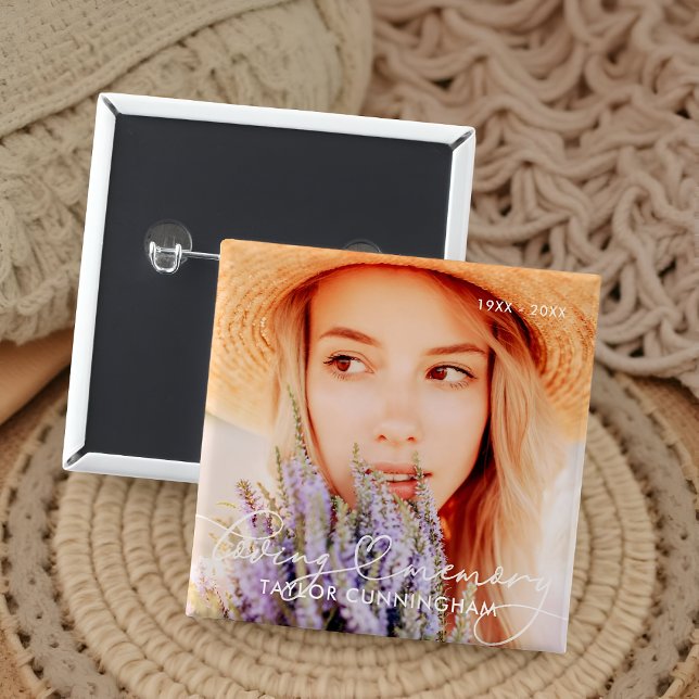 Memorial In Loving Memory Modern Heart Photo Button (Creator Uploaded)
