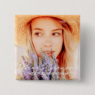 Memorial In Loving Memory Modern Heart Photo Button