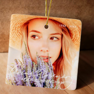 Memorial In Loving Memory Modern Heart Photo Ceramic Ornament