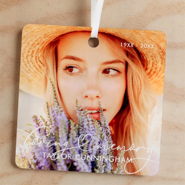 Memorial In Loving Memory Modern Heart Photo Metal Ornament (Creator Uploaded)