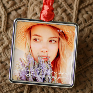 Memorial In Loving Memory Modern Heart Photo Metal Ornament