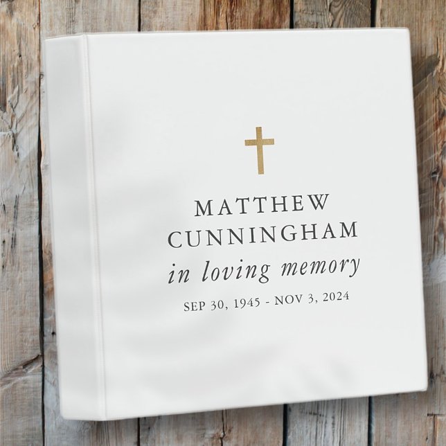 Memorial In Loving Memory Modern Simple Cross 3 Ring Binder (Creator Uploaded)