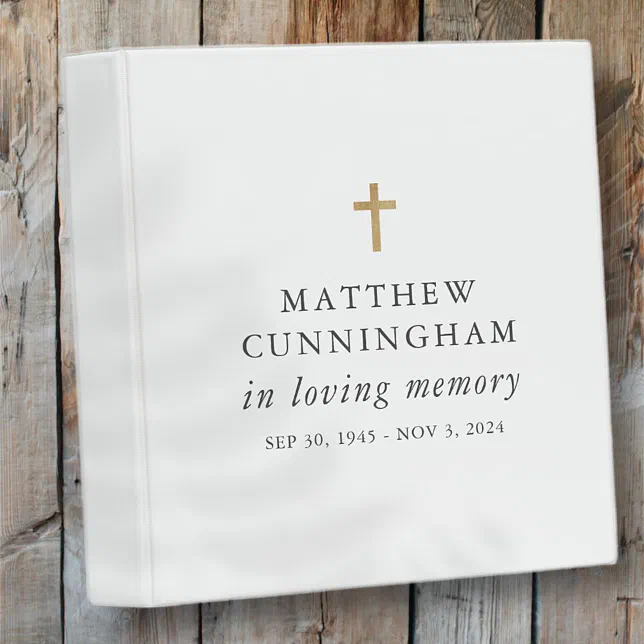 Memorial In Loving Memory Modern Simple Cross 3 Ring Binder | Zazzle