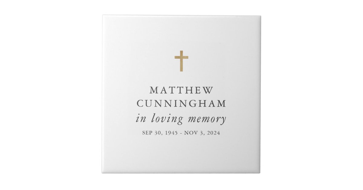 Memorial In Loving Memory Modern Simple Cross Ceramic Tile | Zazzle