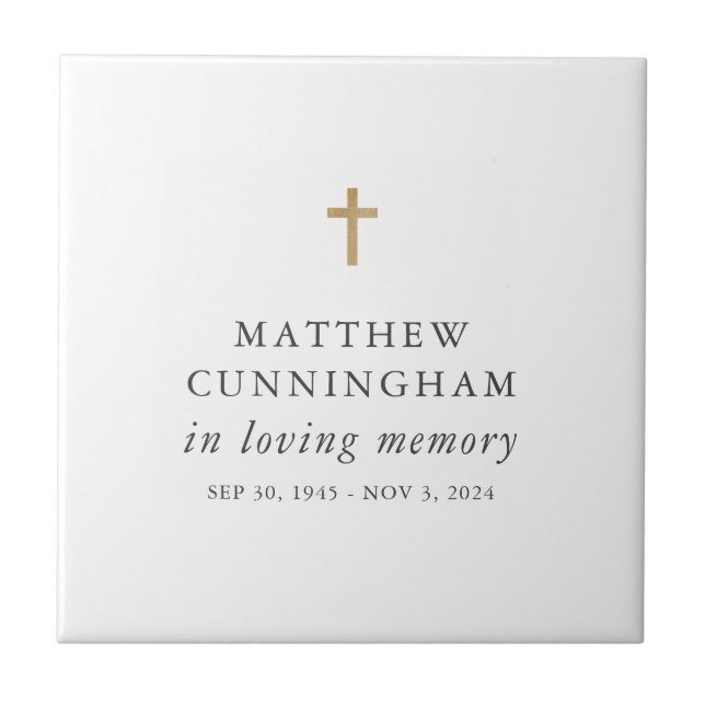 Memorial In Loving Memory Modern Simple Cross Ceramic Tile (Front)
