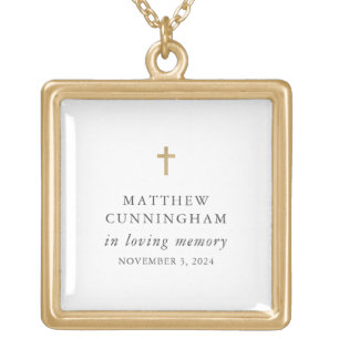 Memorial In Loving Memory Modern Simple Cross Gold Plated Necklace