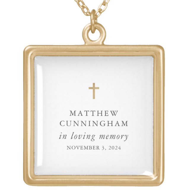 Memorial In Loving Memory Modern Simple Cross Gold Plated Necklace (Front)