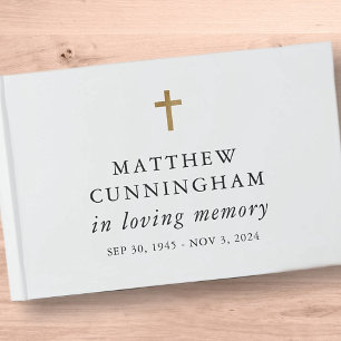 Memorial In Loving Memory Modern Simple Cross Guest Book