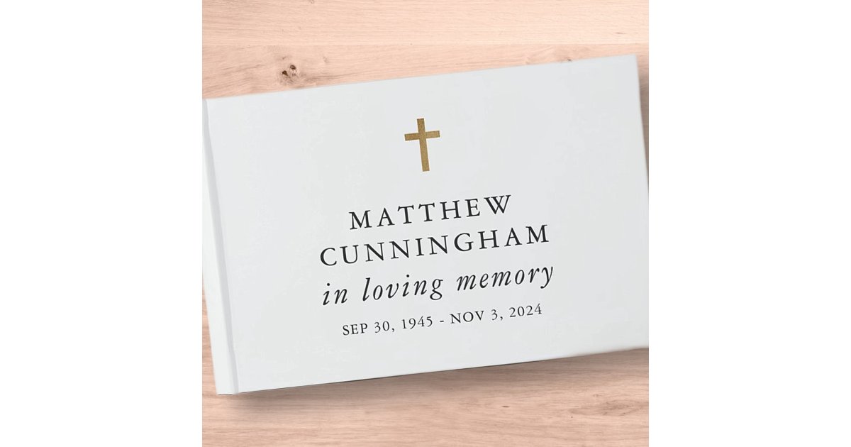 Memorial In Loving Memory Modern Simple Cross Guest Book | Zazzle