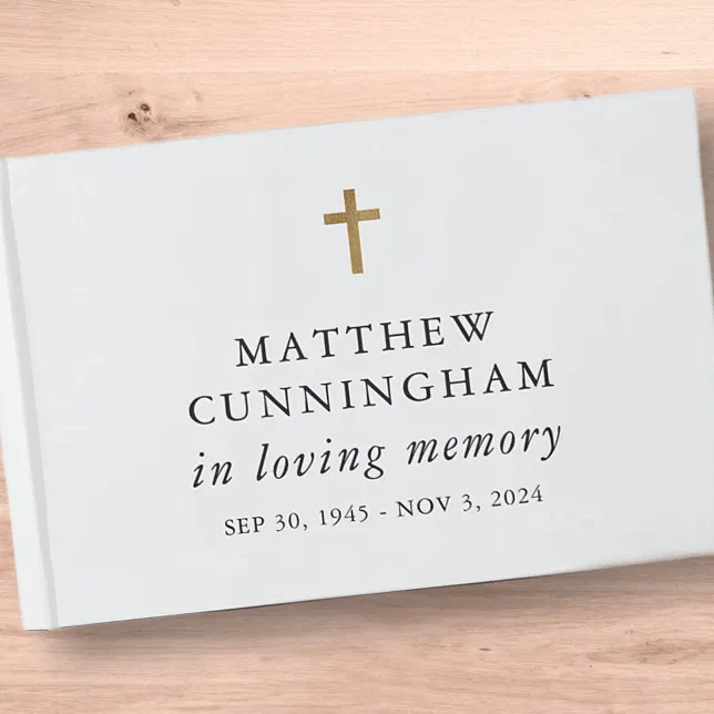 Memorial In Loving Memory Modern Simple Cross Guest Book | Zazzle
