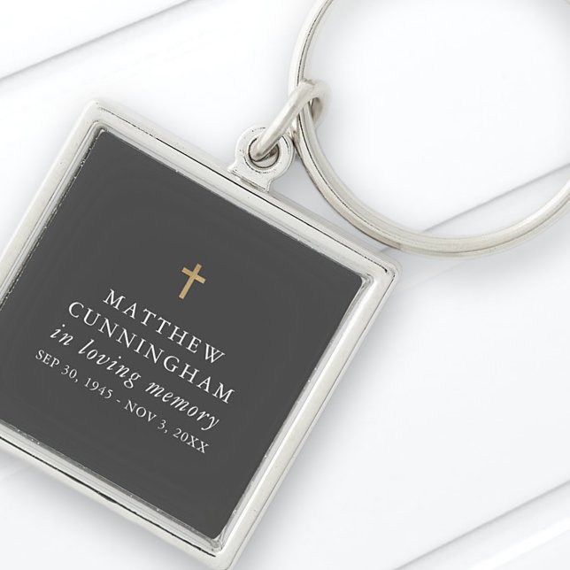 Memorial In Loving Memory Modern Simple Cross Keychain (Creator Uploaded)