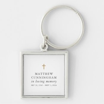 Memorial In Loving Memory Modern Simple Cross Keychain by WhiteOakMemorials at Zazzle
