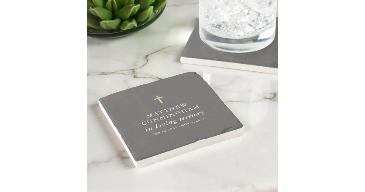 Memorial In Loving Memory Modern Simple Cross Ston Stone Coaster | Zazzle